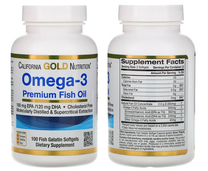 California Gold Nutrition, Omega-3, Aceite de Pescado Premium, 100 Cápsulas Blandas de Gelatina de Pescado