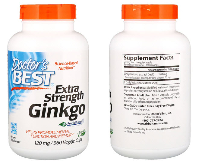 Doctor's Best, Ginkgo Extra Fuerte, 120 mg, 120 Cápsulas Vegetarianas
